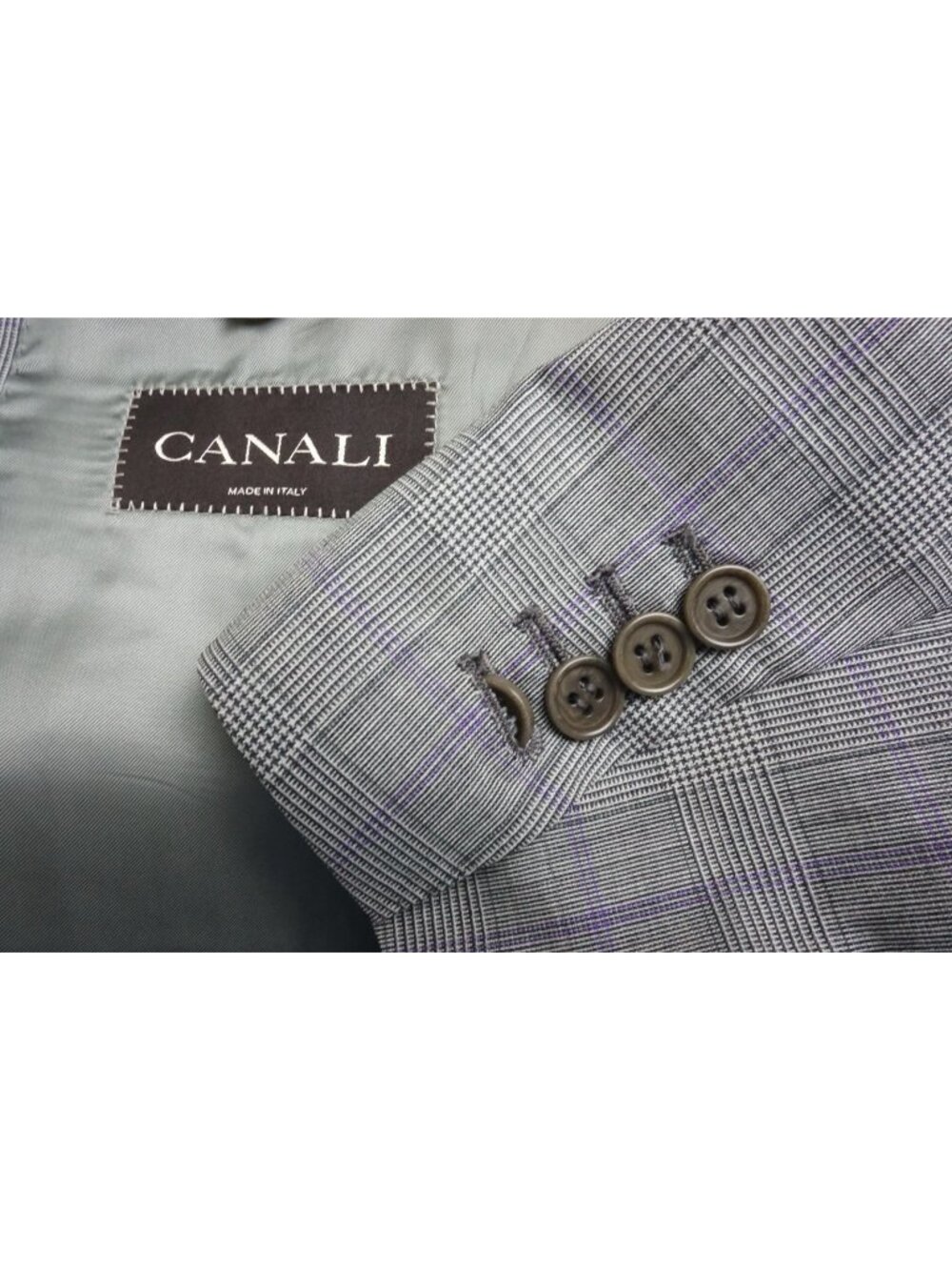 Canali Brown Label Gray Purple Plaid Wool 2 Pc Suit Jacket Pants Sz 38R
